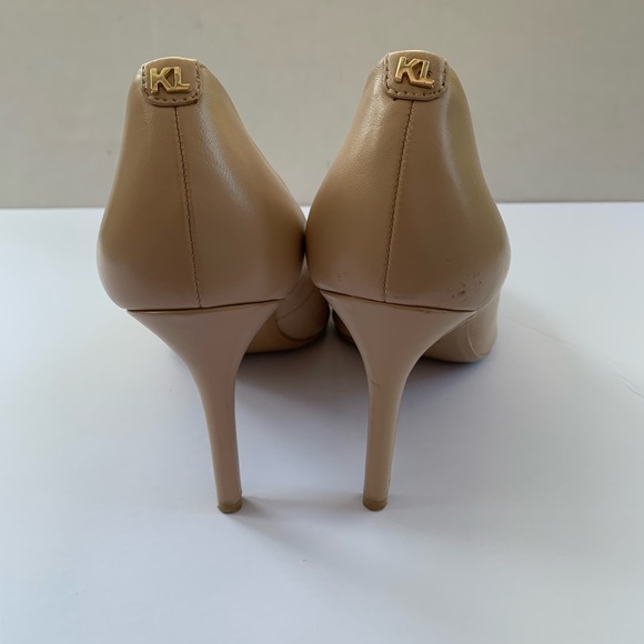 Karl Lagerfeld natural tan color shiny real leather shoes KL Logo at heels US 10 - Picture 3 of 13